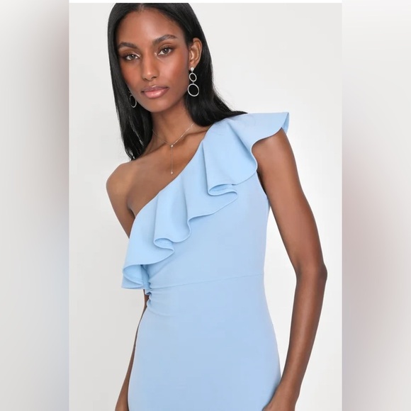 Lulus last forever powder blue one shoulder ruffle maxi dress.sz M nwot - Picture 2 of 4
